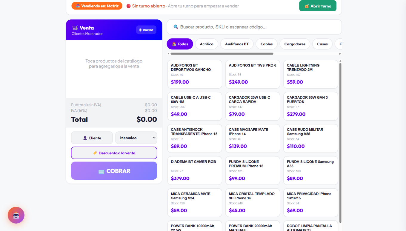 Punto de venta — vista real del sistema